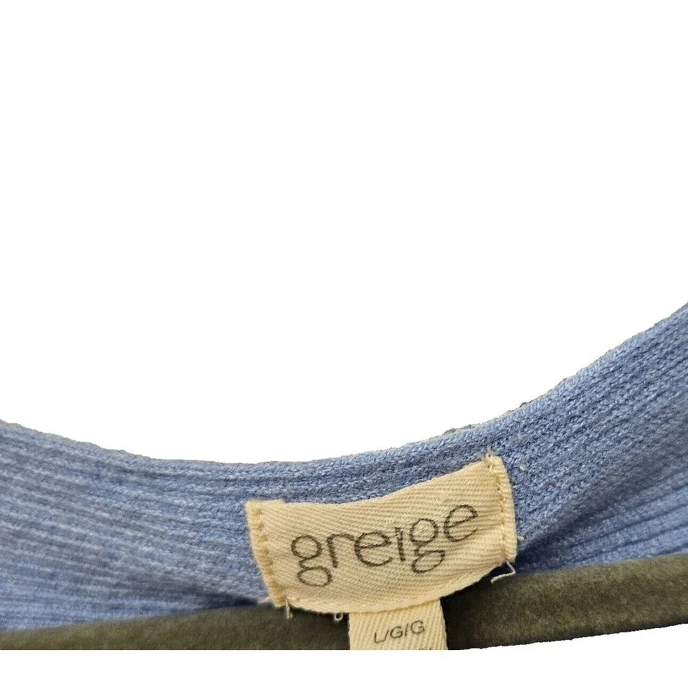Greige Ribbed Dolman Sweater Womens Size L Side Buttons Long Sleeves Light Blue - Picture 6 of 7